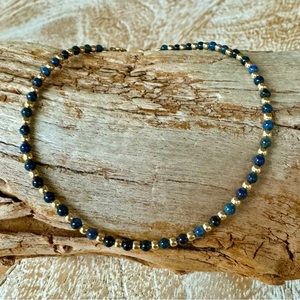 Balance bracelet - 
2mm 14k gold filled beads with 2mm African blue jasper beads